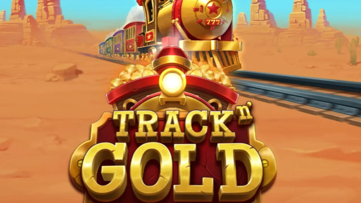 Kereta uap klasik di latar belakang gurun dalam permainan slot Track’n Gold